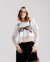 T-shirt in cotone e pizzo - 38500