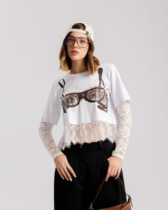 T-shirt in cotone e pizzo - 38500