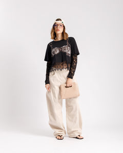 T-shirt in cotone e pizzo - 38500