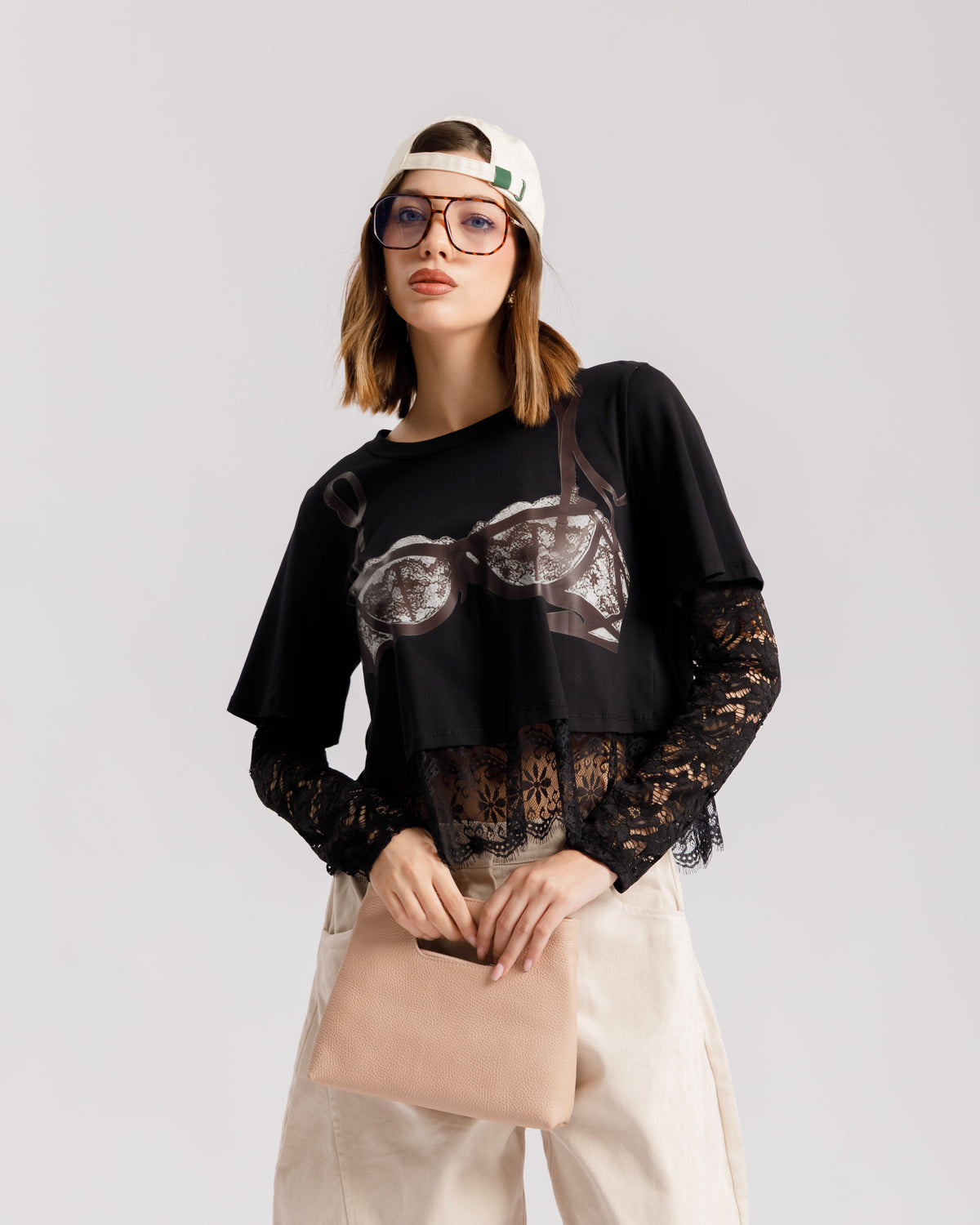 T-shirt in cotone e pizzo - 38500
