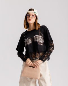 T-shirt in cotone e pizzo - 38500