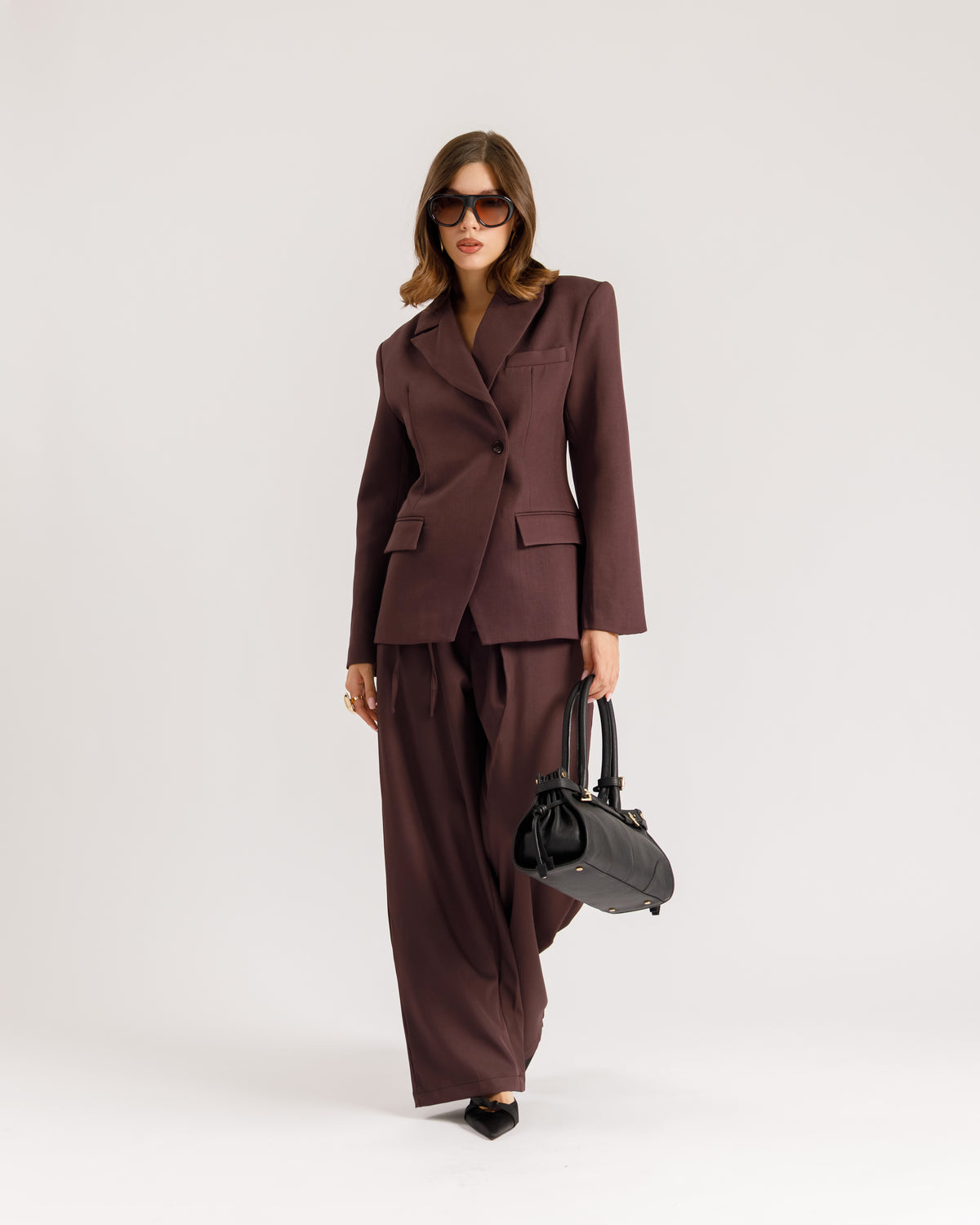Pantaloni ampi con fiocco PRUGNA - M793