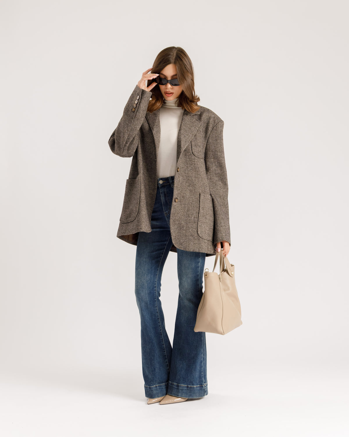 Blazer in lana spigato BEIGE - 3174