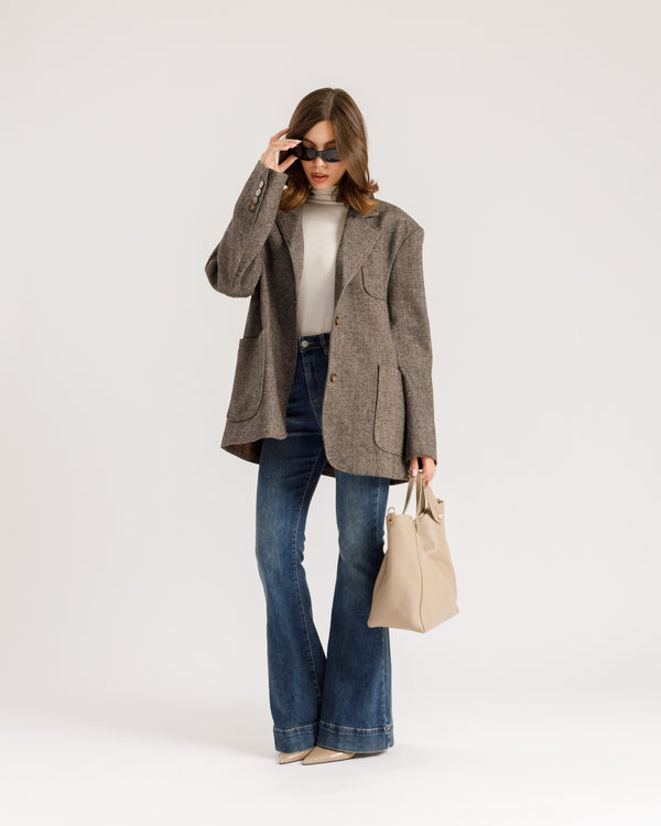 Blazer in lana spigato BEIGE - 3174