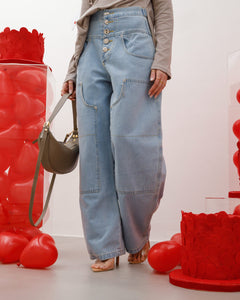Jeans con bustino alto BLU CHIARO - P12683