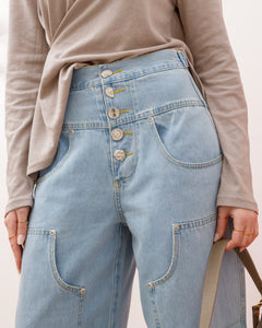Jeans con bustino alto BLU CHIARO - P12683
