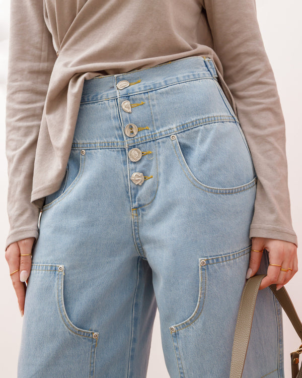 Jeans con bustino alto BLU CHIARO - P12683