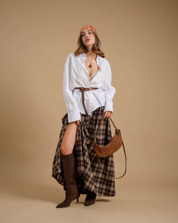 Gonna lunga tartan MARRONE - A5106