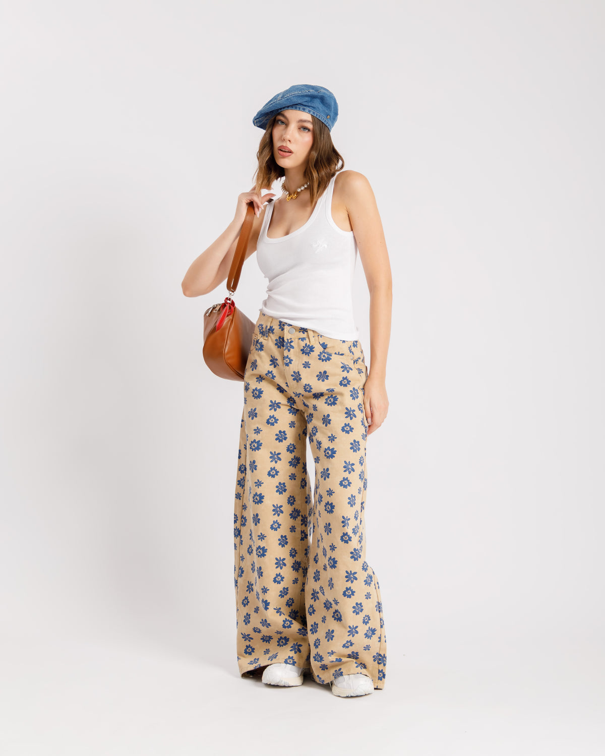 Jeans baggy flower beige - P12618