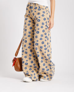 Jeans baggy flower beige - P12618