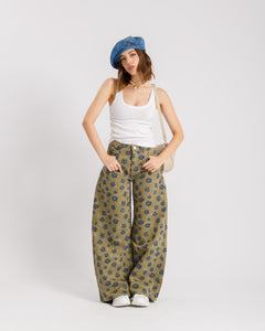 Jeans baggy flower verde - P12618