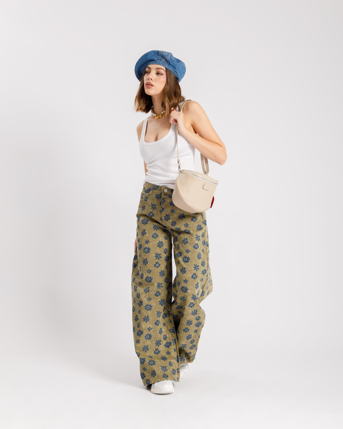 Jeans baggy flower verde - P12618