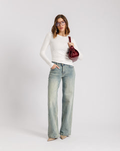 Jeans straight con tasche in finta pelle - V5133