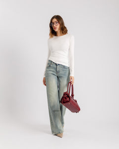 Jeans straight con tasche in finta pelle - V5133