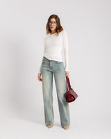 Jeans straight con tasche in finta pelle - V5133