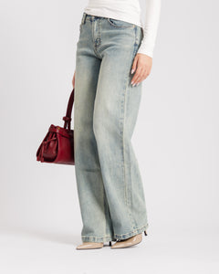 Jeans straight con tasche in finta pelle - V5133