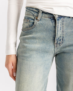 Jeans straight con tasche in finta pelle - V5133
