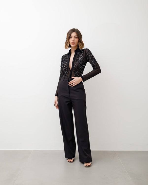 Body in tulle NERO con applicazioni - H240
