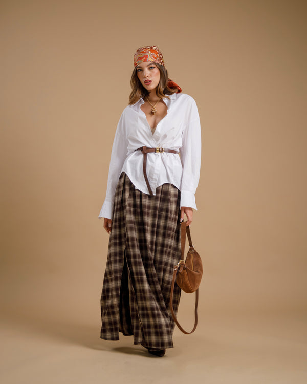 Gonna lunga tartan MARRONE - A5106