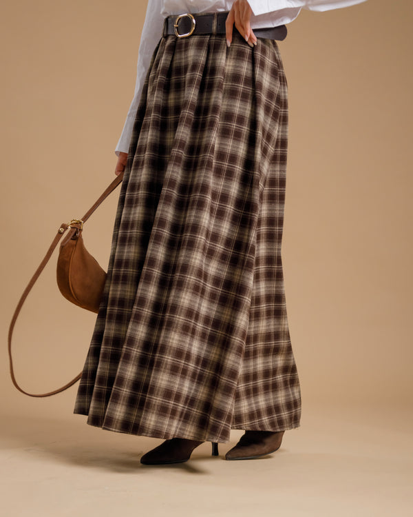 Gonna lunga tartan MARRONE - A5106