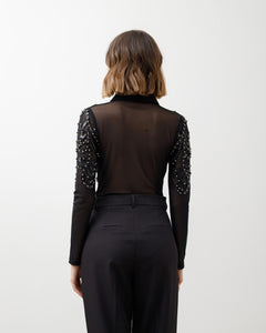 Body in tulle NERO con applicazioni - H240