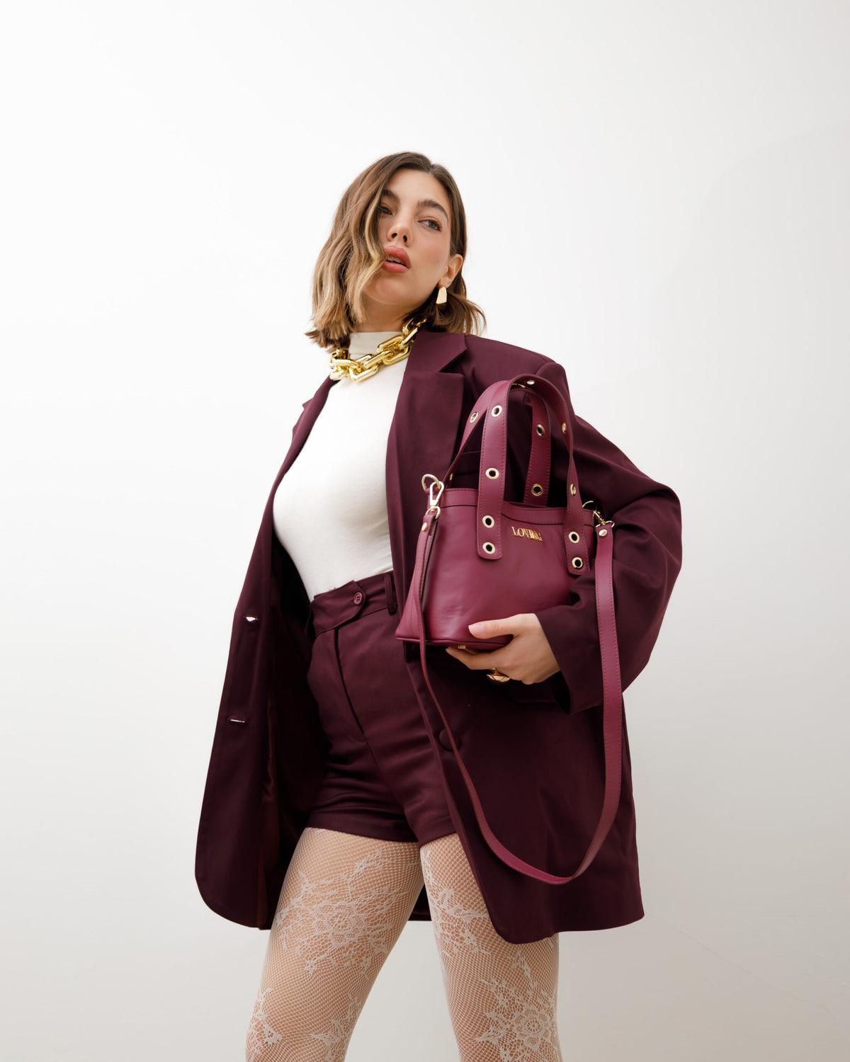 Borsa in pelle Maya PRUGNA - LOVING BAGS