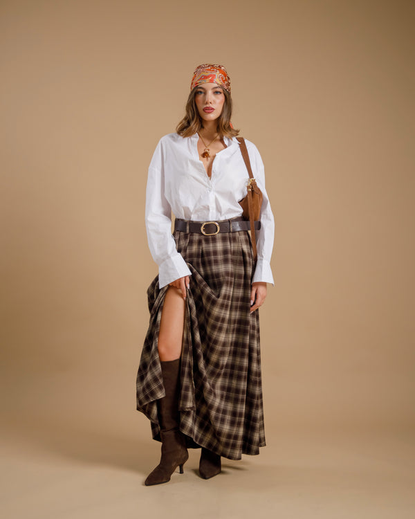 Gonna lunga tartan MARRONE - A5106