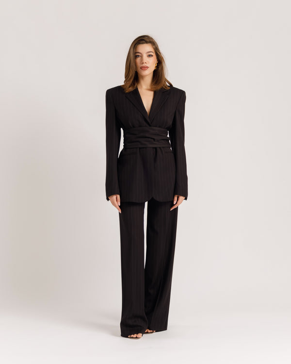 Pantalon palazzo tailleur à fines rayures NOIR - 0015