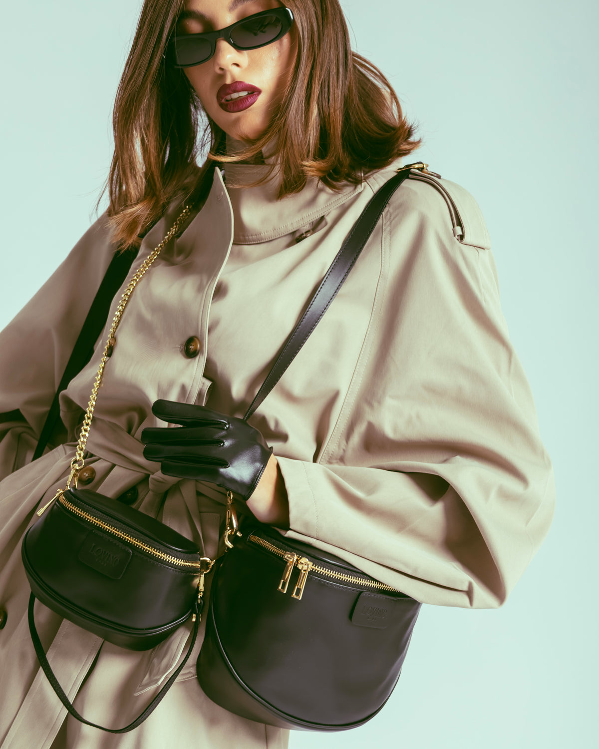 Baby ISABELLA con tracolla in pelle NERA - LOVING BAGS
