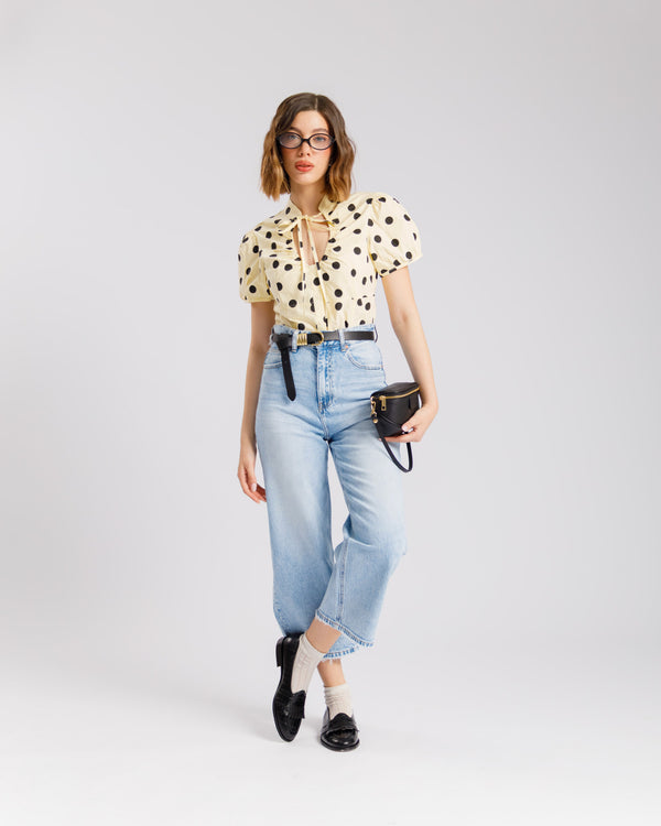 Jeans capri blu slavato  - H3375