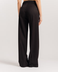 Pantaloni sartoriali palazzo gessato NERO - 0015