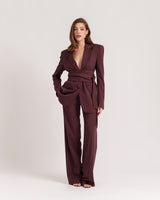 Pantaloni sartoriali palazzo gessato BORDEAUX - 0015