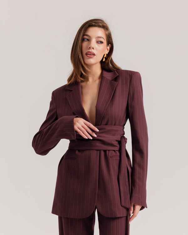 Blazer tailleur à fines rayures BORDEAUX - 0016