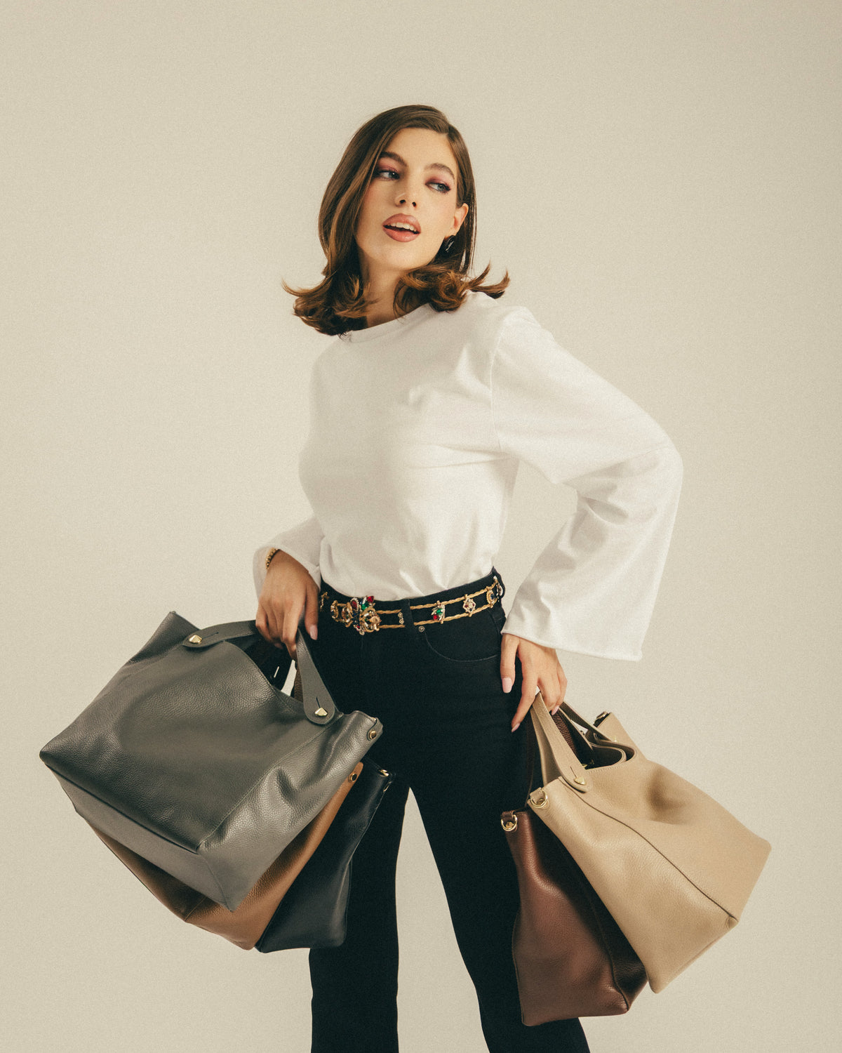 Borsa in pelle OLIVIA grigio cenere - LOVING BAGS