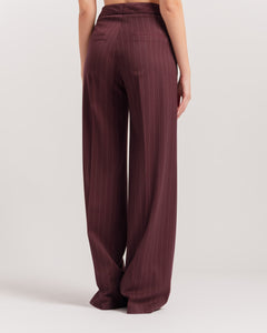 Pantaloni sartoriali palazzo gessato BORDEAUX - 0015