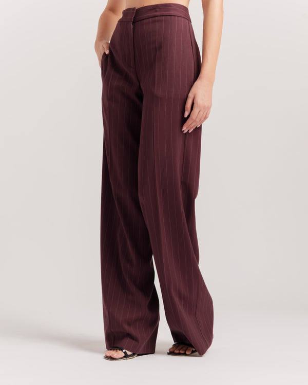 Pantalon palazzo tailleur à fines rayures BORDEAUX - 0015