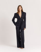 Pantaloni sartoriali palazzo gessato BLU - 0015