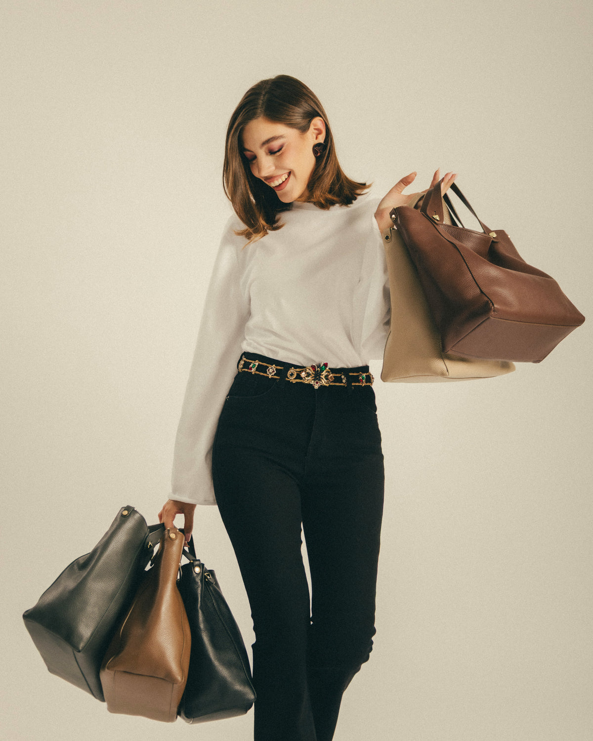 Borsa in pelle OLIVIA Beige - LOVING BAGS