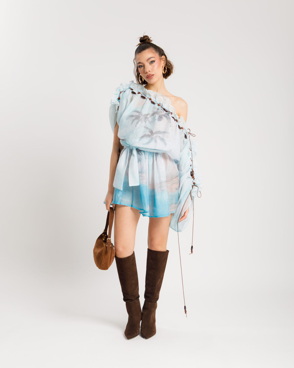 Abito in lino e cotone scollo bardot  - 10663
