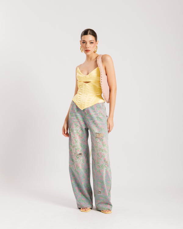 Jeans baggy flower - P13775
