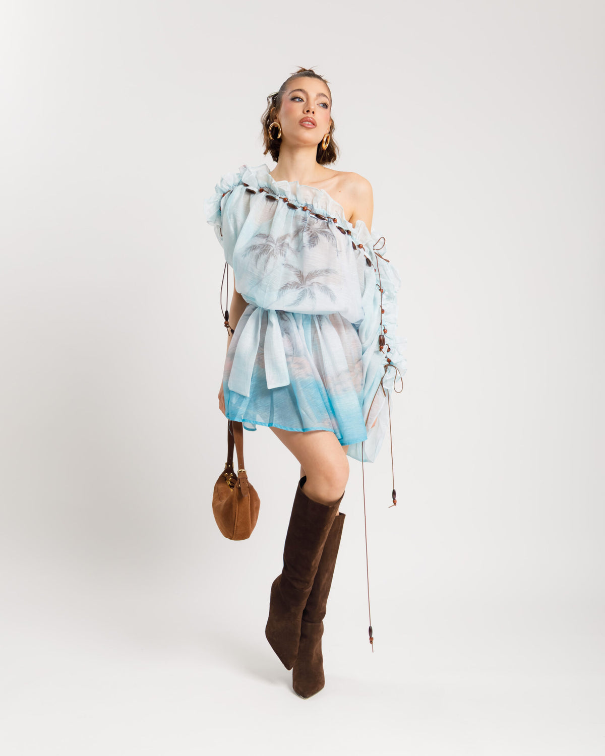 Abito in lino e cotone scollo bardot  - 10663