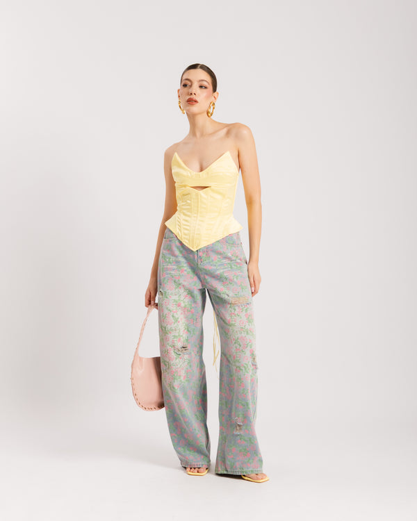Jeans baggy flower - P13775