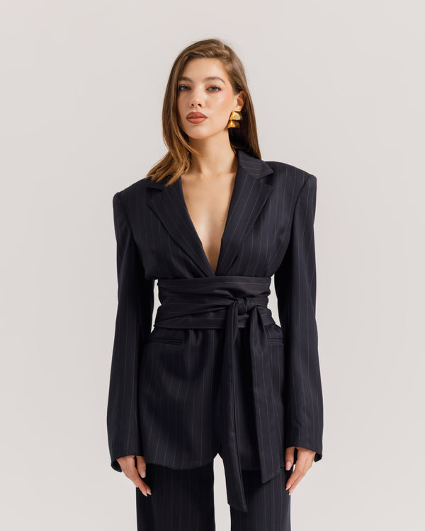 Blazer tailleur à fines rayures Bleu - 0016