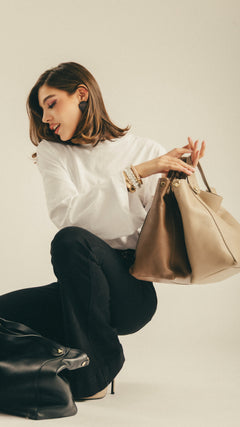 Borsa in pelle OLIVIA Beige - LOVING BAGS