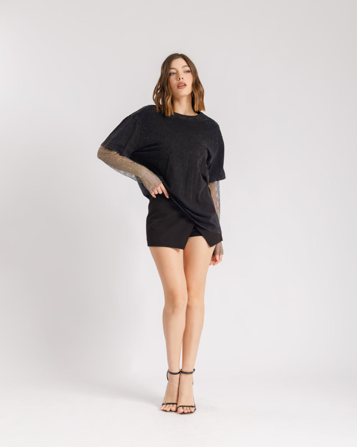 T-shirt manica strass - 9007