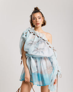 Abito in lino e cotone scollo bardot  - 10663