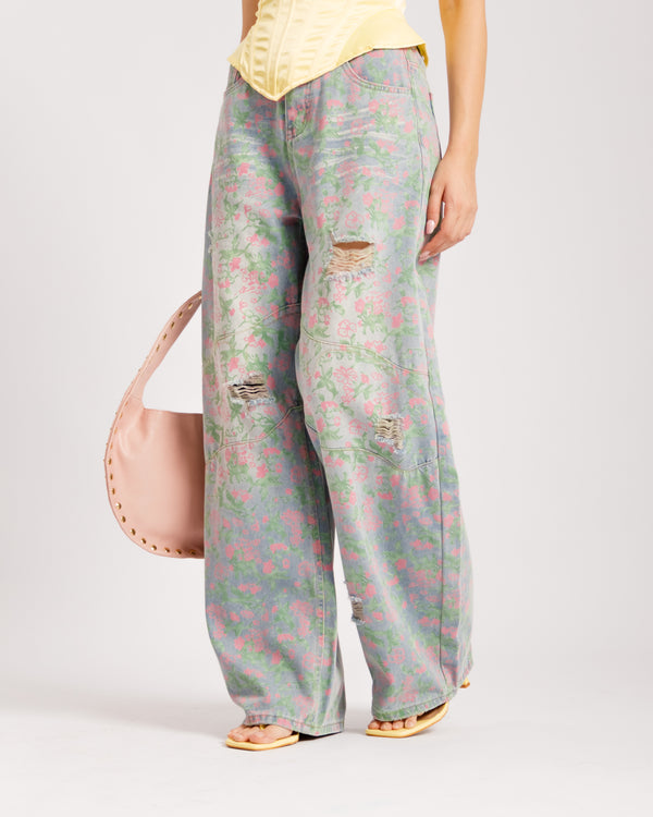 Jeans baggy flower - P13775