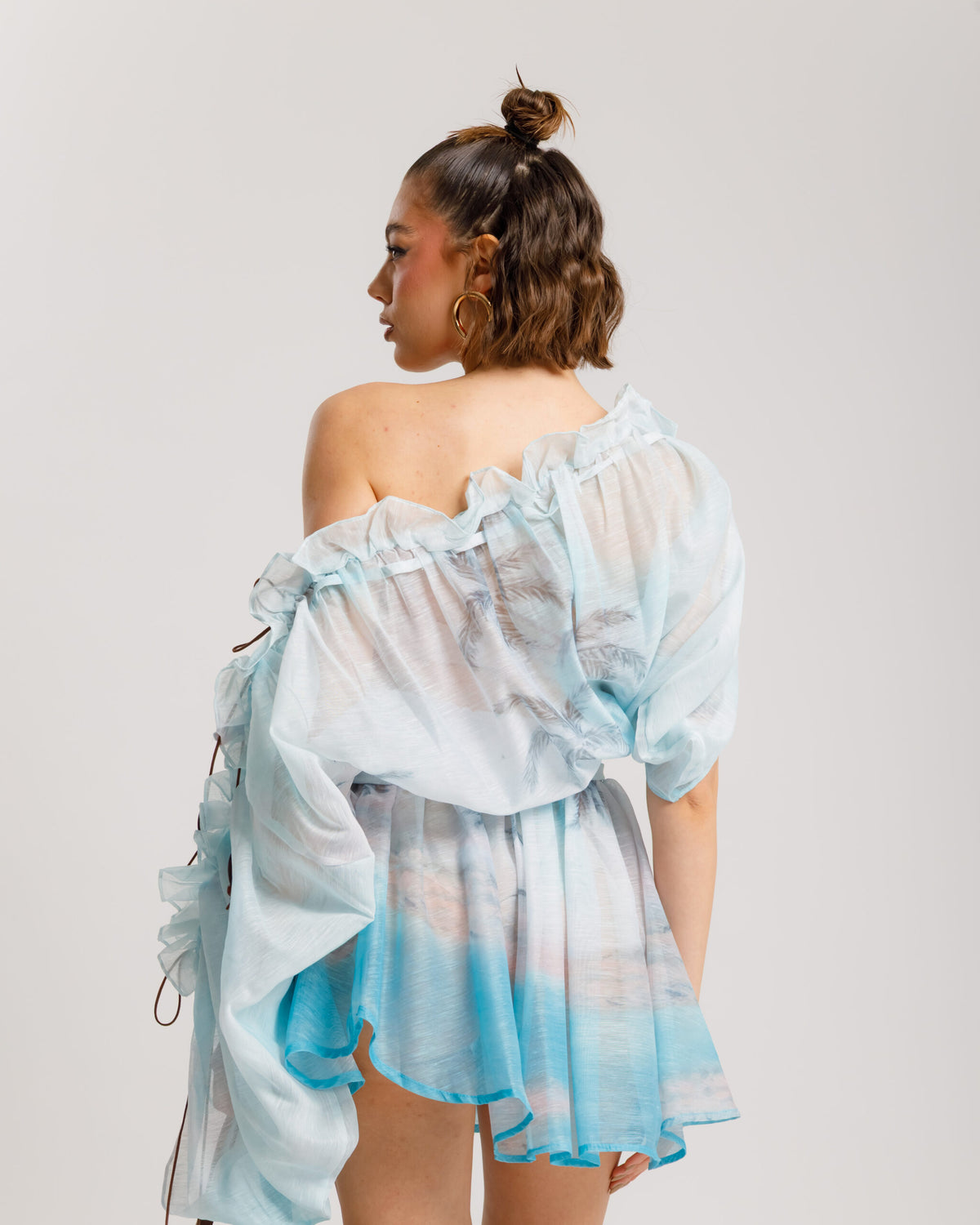 Abito in lino e cotone scollo bardot  - 10663