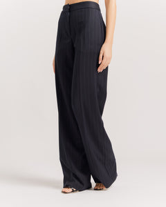 Pantaloni sartoriali palazzo gessato BLU - 0015