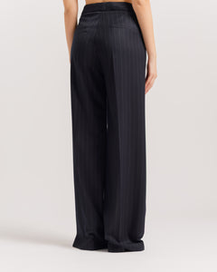Pantaloni sartoriali palazzo gessato BLU - 0015